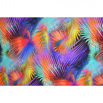 Multicolored leaves printed crepe de chine fabric