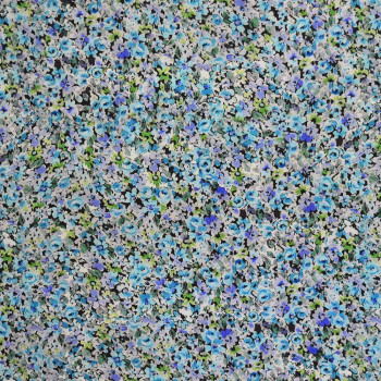 Tissu crêpe de chine imprimé petites fleurs bleues