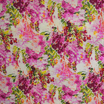 Tissu crêpe de chine imprimé floral abstrait fuschia