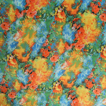 Abstract flower printed polyester satin fabric