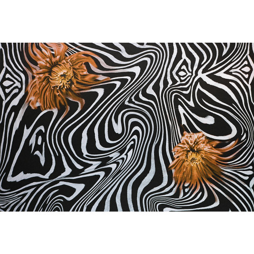 Chiffon fabric 100% silk orange zebra flower print
