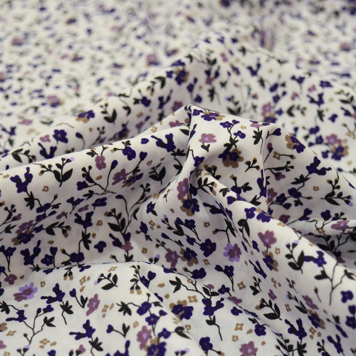Tissu popeline 100% coton fleurs violettes