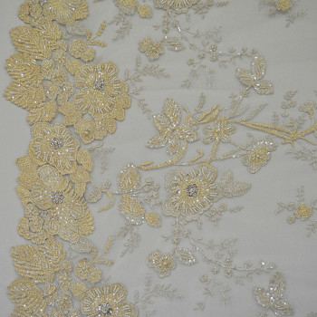Embroidered tulle fabric gold