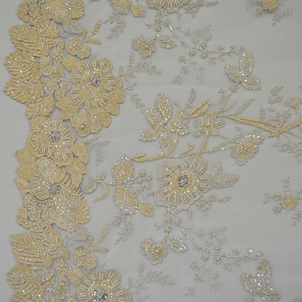 Embroidered Tulle Fabric Gold Tissus En Ligne
