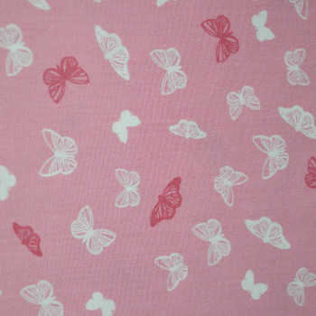 Tissu popeline 100% coton papillons rose