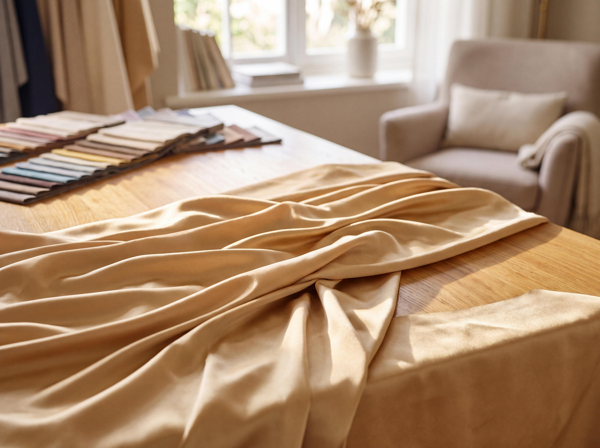 Fabric on a table in cozy atelier