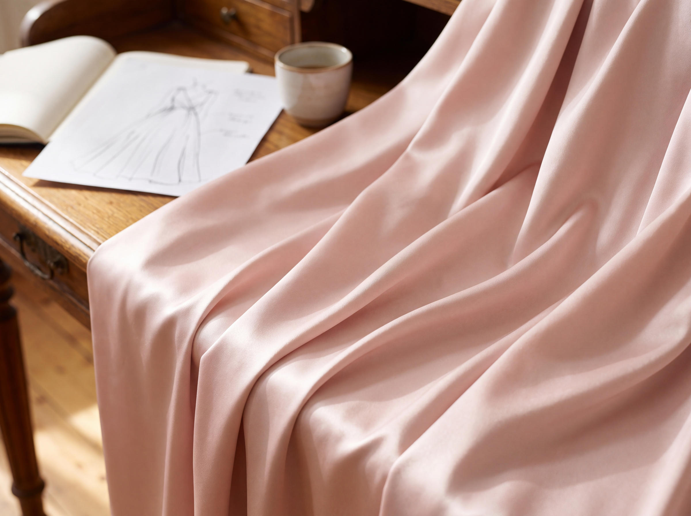 Pink silk satin in atelier